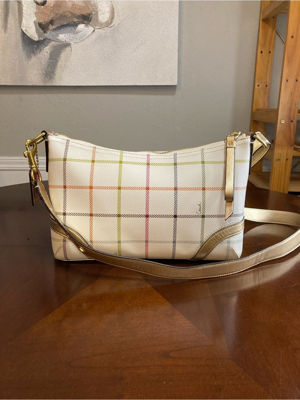 Coach Peyton Tattersall Plaid Shoulder Bag Heritage Collection Style 19173 EUC - Picture 2 of 15